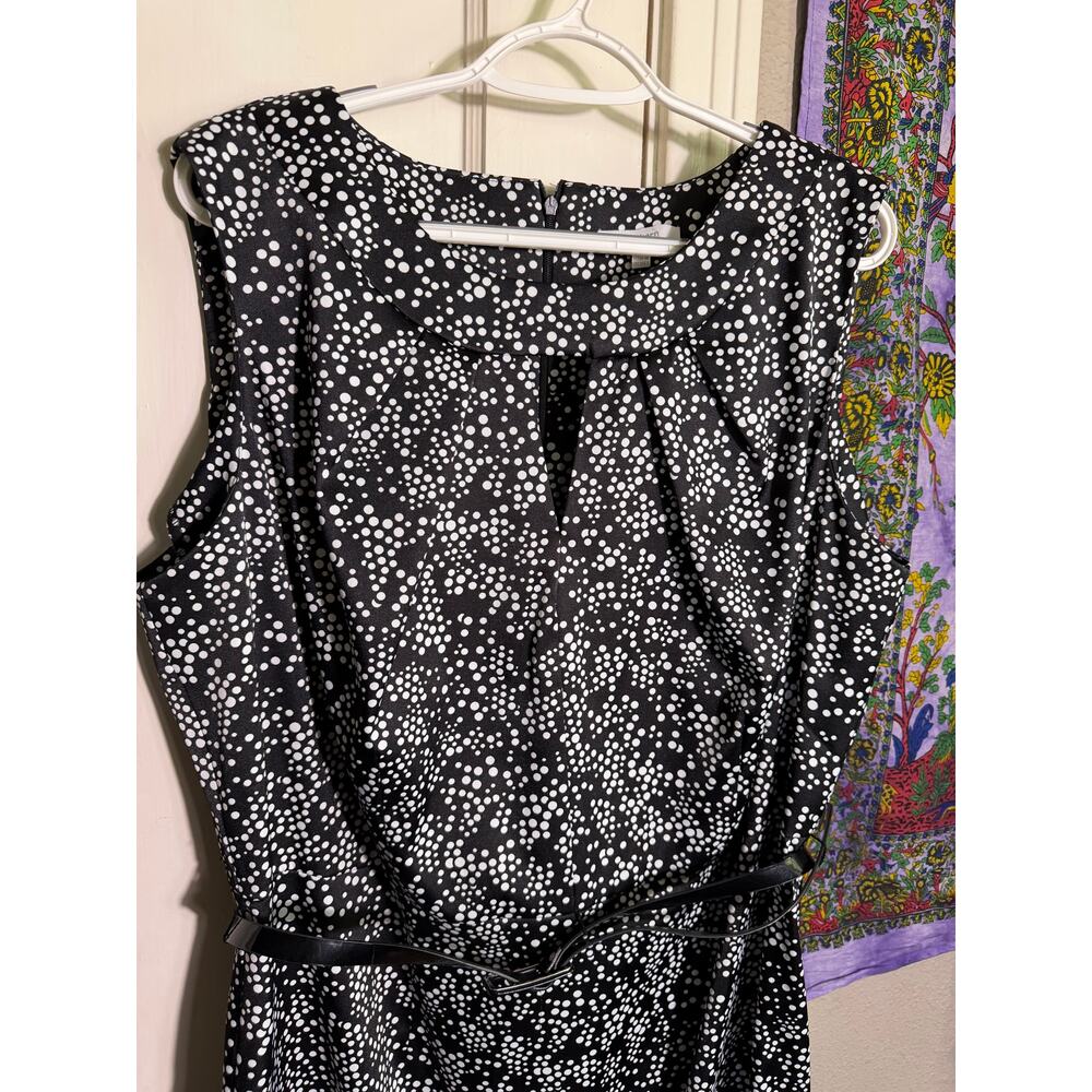 Dressbarn Black White Dot Print Fit Flare Dress Belted Sleeveless Midi - 18W - Picture 2 of 7
